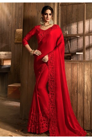 Red silk festival wear saree  5407